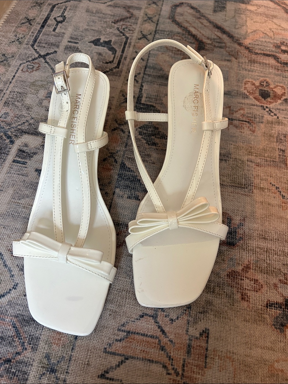 Marc Fisher Ivory Bow T-Strap Sandals